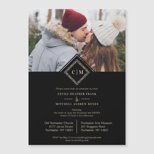 Black Luxury Wedding Initials Ornamental Flourish (正面)