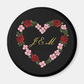 black magnet with a pink and red heart マグネット (正面)