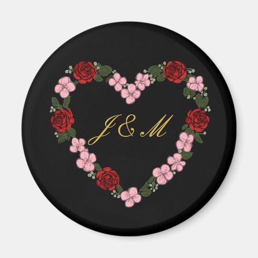 black magnet with a pink and red heart マグネット (正面)