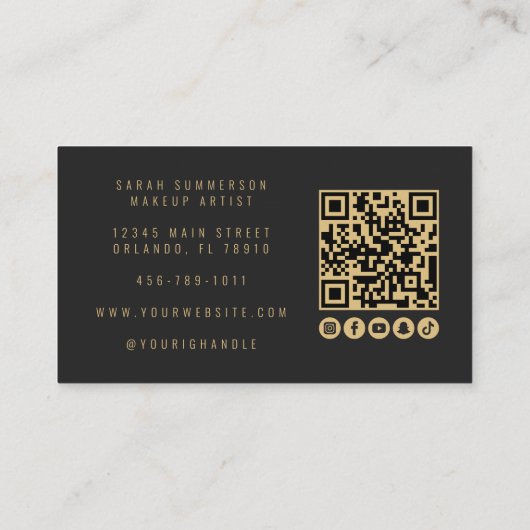 Black Makeup Artist Beauty Salon QR Code Photo 名刺 (裏面)