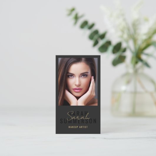 Black Makeup Artist Beauty Salon QR Code Photo 名刺 (スタンド正面)