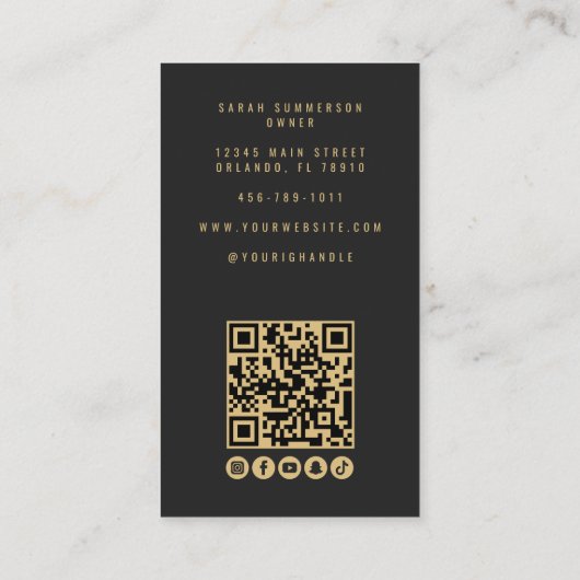 Black Makeup Artist Beauty Salon QR Code Photo 名刺 (裏面)