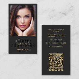 Black Makeup Artist Beauty Salon QR Code Photo 名刺