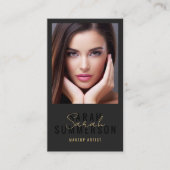 Black Makeup Artist Beauty Salon QR Code Photo 名刺 (正面)