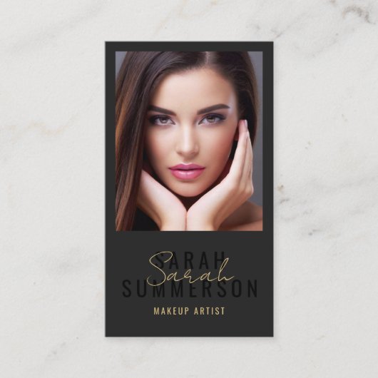 Black Makeup Artist Beauty Salon QR Code Photo 名刺 (正面)