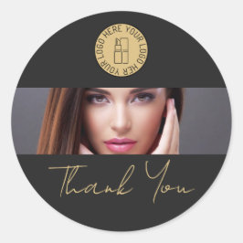 Black Makeup Beauty Salon Business Logo Thank You ラウンドシール