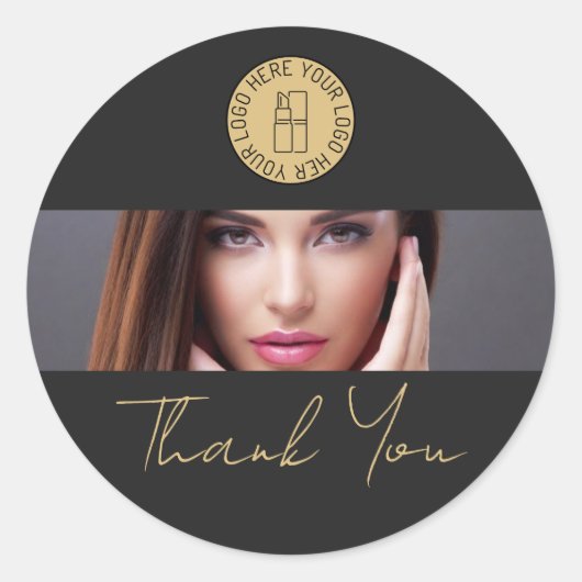 Black Makeup Beauty Salon Business Logo Thank You ラウンドシール (正面)
