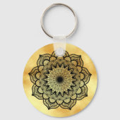 Black Mandala on Soft Gold Background Keychain キーホルダー (正面)