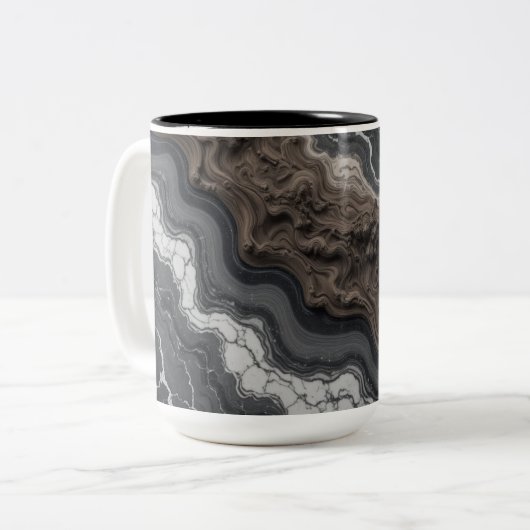 Black Marble Abstract Coffee Mug – Modern mug ツートーンマグカップ (正面左)