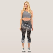 Black Marble Abstract Leggings – yoga pants カプリレギンス (正面)