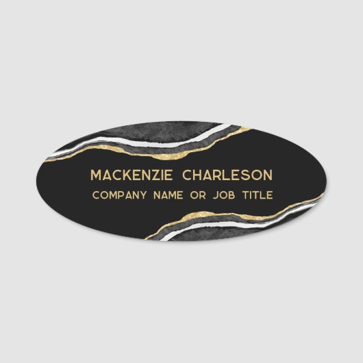 Black Marble Agate Gold Glitter Business 名札 (正面)