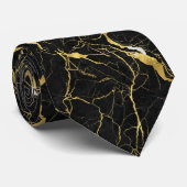 Black Marble and Gold Veins Elegant Pattern ネクタイ (ロール)