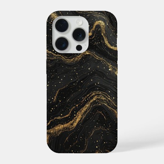 Black Marble Elegance ✨ Luxury Gold Vein Abstract iPhoneケース (裏面)