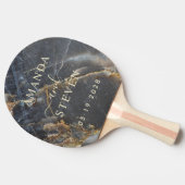 Black Marble & Gold Couple Names with Wedding Date 卓球ラケット (横)