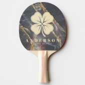 Black Marble & Gold Four Leaf Clover with Name 卓球ラケット (裏面)