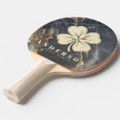 Black Marble & Gold Four Leaf Clover with Name 卓球ラケット (正面アングル)