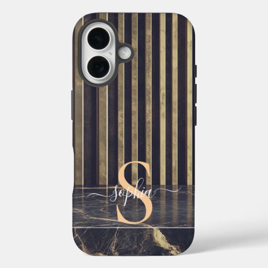 black marble gold glitter monogram Case-Mate iPhoneケース (裏面)