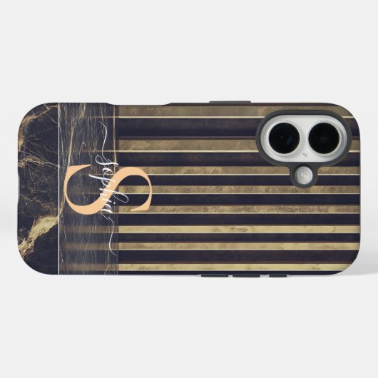 black marble gold glitter monogram Case-Mate iPhoneケース (裏面 (横))