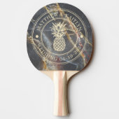 Black Marble & Gold Pineapple Wedding Crest & Name 卓球ラケット (裏面)