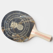 Black Marble & Gold Pineapple Wedding Crest & Name 卓球ラケット (横)