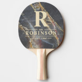 Black Marble & Gold Stone Family Name & Initial 卓球ラケット (裏面)