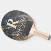 Black Marble & Gold Stone Family Name & Initial 卓球ラケット (横)