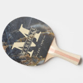 Black Marble & Gold Stone Monogram & Name Overlay 卓球ラケット (横)