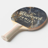 Black Marble & Gold Stone Retro Family Name & Year 卓球ラケット (正面アングル)