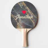 Black Marble & Gold Stone Vintage Heart Signature 卓球ラケット (裏面)