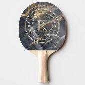Black Marble & Gold Stone Wedding Monogram 卓球ラケット (裏面)