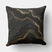 Black Marble Gold Veins Luxury Abstract クッション (裏面)