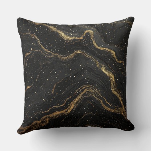 Black Marble Gold Veins Luxury Abstract クッション (裏面)