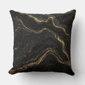 Black Marble Gold Veins Luxury Abstract クッション (正面)