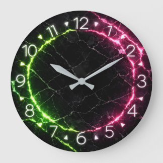 Black Marble Neon Clock Design ラージ壁時計