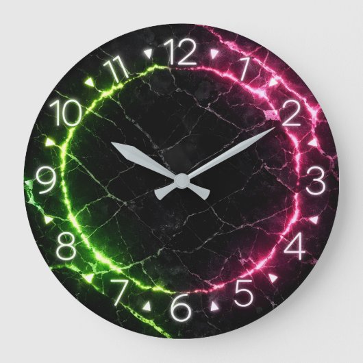 Black Marble Neon Clock Design ラージ壁時計 (正面)