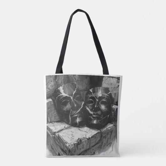 Black Marble Theatre Masks - Dark Aesthetic Tote B トートバッグ (裏面)