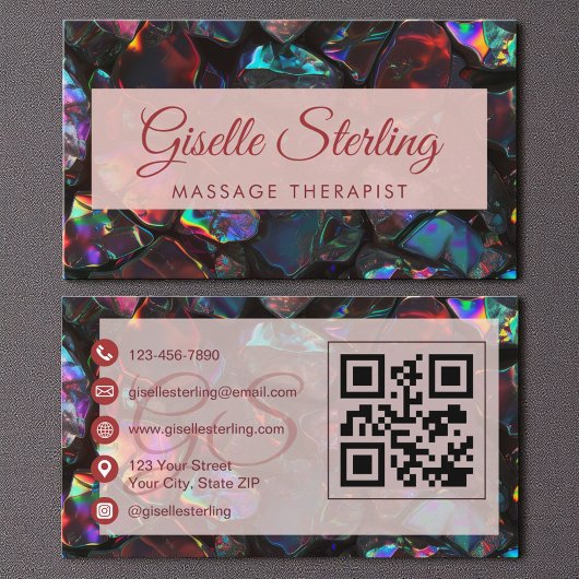  Black Massage Therapist Opal Gemstone QR Code 名刺