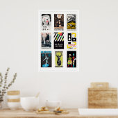 Black Matchbox Labels Grid Print, Vintage Ephemera ポスター (キッチン)