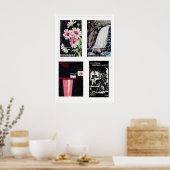 Black Matchbox Labels Grid Print, Vintage Ephemera ポスター (キッチン)