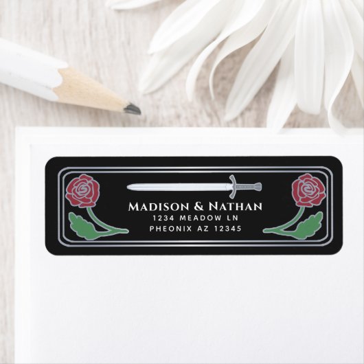 Black Medieval Fantasy Silver Sword Wedding Label ラベル (インサイチュ)