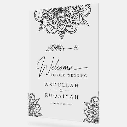 Black Mehndi Muslim Wedding Welcome アクリルサイン (傾斜)