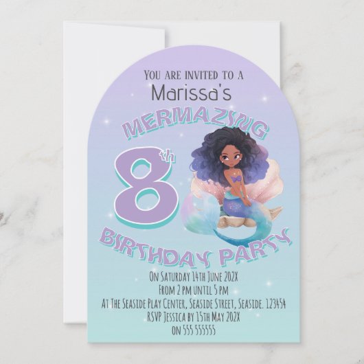 Black Mermaid Age Birthday Party Invitation 招待状 (正面)