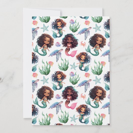 Black Mermaid Birthday Invitation in White  招待状 (裏面)