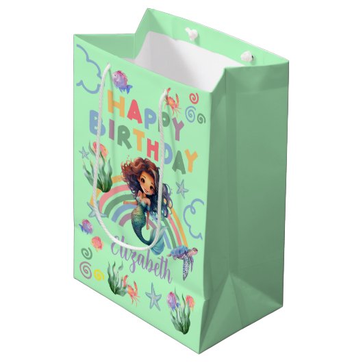 Black Mermaid Gift Bag in Green ミディアムペーパーバッグ (正面アングル)