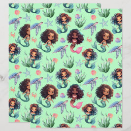 Black Mermaid Scrapbook Paper in Green