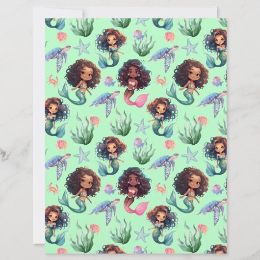 Black Mermaid Scrapbook Paper in Green (裏面)
