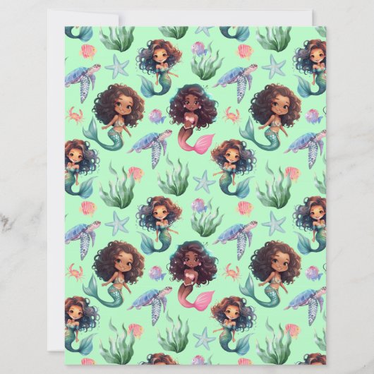 Black Mermaid Scrapbook Paper in Green (正面)