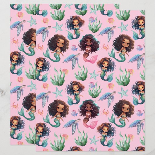 Black Mermaid Scrapbook Paper in Pink (正面/裏面)