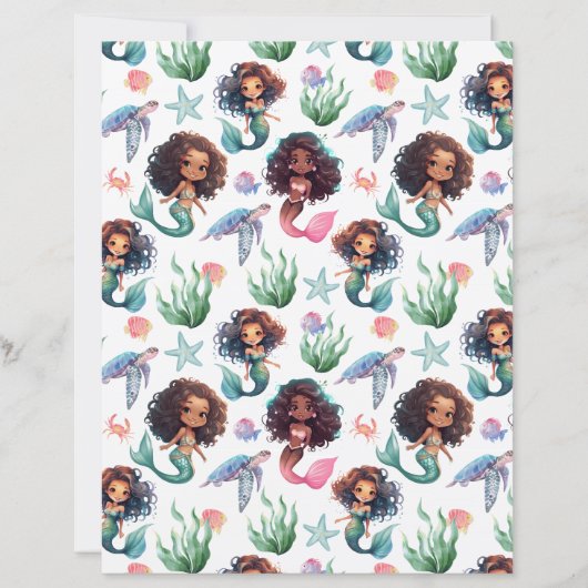 Black Mermaid Scrapbook Paper in White (正面)