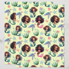 Black Mermaid Scrapbook Paper in Yellow